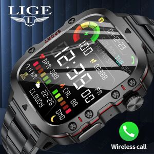 LIGE nouveaux hommes Smartwatch SOS Bluetooth appel 1.96 ''écran HD montre-bracelet étanche moniteur de fréquence cardiaque sport montre intelligente pour homme