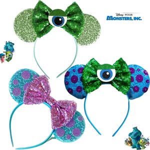 HEROCROSS Disney monstres Inc oreilles cheveux accessoires pour filles paillettes arc Mike Wazowski bandeaux femmes Cosplay Sulley bandeaux enfants cadeau