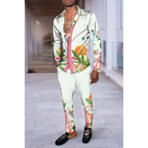 Aucun Chemise hawaïenne trempée pour hommes, impression 3D de plantes et de fleurs, mode décontractée, chemise respirante à revers pour hommes, chemise à manches longues, pantalon long, ensemble de 2 pièces