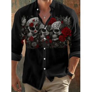 Aucun Chemises à manches longues pour hommes, Vintage, imprimé tête de mort foncée, hauts noirs, coupe