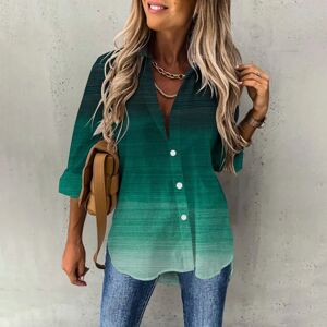 MCDV Chemisier à manches longues pour femmes, chemise boutonnée, chemise décontractée, bureau, vert, bleu, élégant, printemps, automne