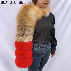 HUA QIU MEI SI Manteau de fourrure de renard naturel pour femme, une paire de manches, vraie fourrure de raton laveur, vestes à la mode