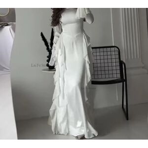 Aucun Robe longue à volants pour femmes, col haut, manches évasées, Sexy, blanche, manches longues, à