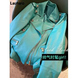 Lautaro-Veste de motard en cuir PU vert vif pour femme, manches longues, fermeture éclair, streetwear cool, mode de créateur de luxe, printemps, automne, 2022