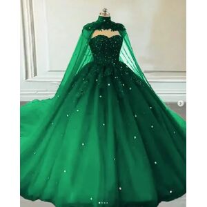 WEIAIJIAYI TRADING CO LTD Robe de mariée princesse vintage vert émeraude, avec corset à lacets perlés appliqués en cœur gothique 550 wrap