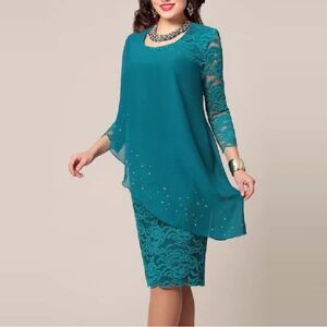 Aucun Robe fourreau en mousseline de soie pour femme, tenue élégante en dentelle, crochet, fleur, patchwork, 5xl, verte, manches 3/4, col rond, longueur aux genoux, imprimée étoile, cape