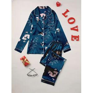 Aucun Ensemble de pyjama à imprimé floral aléatoire pour femmes, haut chemisier à manches longues, pantalon à ceinture élastique, vêtements de détente et vêtements de nuit