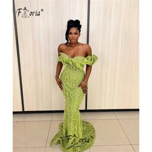 Floria Robe de Soirée Élégante en Forme de Sirène, Tenue Formelle à Perles, Volants en Clip Vert, Longue Tenue de Bal, de Gala, Personnalisée, Soirée 123