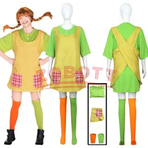 ZOBOTT Longstocking-Costume de Cosplay Pippi pour Garçon et Fille, Robe Verte avec Tablier et Chaussettes, Ensemble pour Enfant, Semaine du Livre, Tenue de ixd'Halloween