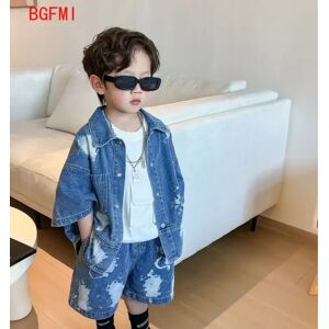 BGFMI Ensemble deux pièces en Denim solide pour bébé, chemises et Shorts en Denim pour garçons et filles,