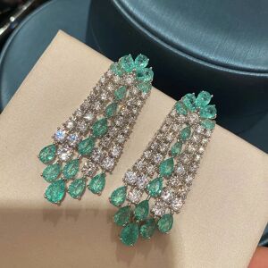 Bilincolor – boucles d'oreilles pampilles en Zircon cubique vert pour femmes, bijoux de mariage