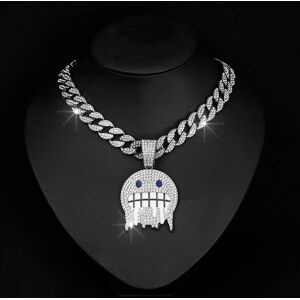 Aucun Chaîne cubaine glacée de 15mm, avec alliage Hip Hop et strass scintillants, pendentif visage froid, collier ras du cou