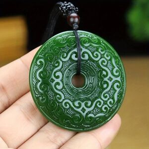 Aucun Pendentif en Jade naturel véritable, cercle vert poli à la main, sculpture Double face, modèles d'amoureux pour hommes et femmes, bijoux à breloques, collier