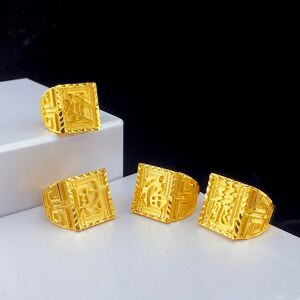 Aucun Bague de luxe en or pur 24K 9999 pour hommes, Fa Fu Cai, longue et grande bague pour hommes