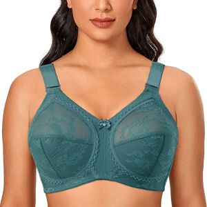 TELIMUSSTO Nouveau soutien-gorge vert pour femmes couverture complète sans fil mince Non rembourré grande taille soutien-gorge en dentelle pour femmes soutien-gorge minimiseur grande tasse D E F G H I