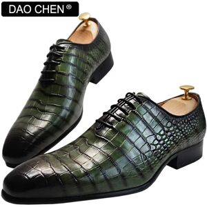 DAOCHEN OXFORD-Chaussures de Luxe en Cuir et Dentelle pour Homme, Crocodile Verte et Noire, Magasin INT, Tenue de Bureau, Mariage