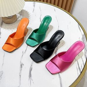 ZHUISHU Chaussures d'été vertes pour femmes, pantoufles soyeuses à large bande, transparentes, étranges talons hauts, confortables, diapositives en cuir PU, sandales, escarpins