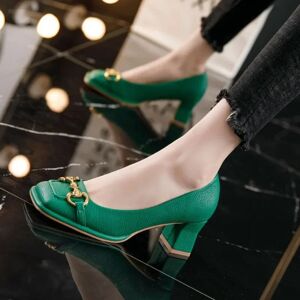 QRLQHY Chaussures à talons mi-hauts pour femmes, 5.5CM, Style français, dos vide, talon épais, bout carré, Mary Jane, noir, vert, été, 2024