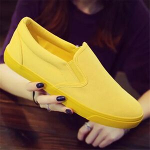 YBQJOO Mocassins unisexes en toile respirante pour hommes et femmes, chaussures décontractées pour étudiants, chaussures de rencontre plates, orange, jaune, vert, mode