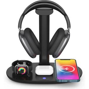 Support de casque avec chargeur sans fil 4 en 1, support de casque et station pour Apple Watch, AirPods Max/Pro/2/ iPhone 15/14/13