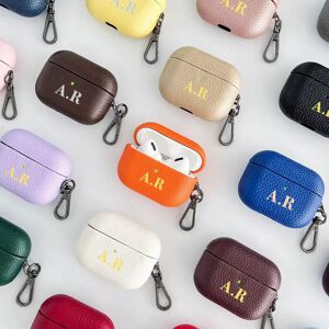 Aucun Étui Airpods 1 2 3 4 Pro 2, lettres initiales personnalisées, motif de peau de litchi de luxe avec