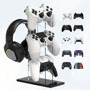 VIKEFON Support de Console à trois couches en acrylique, support de casque, rangement de bureau pour tous les manettes de jeu, casque Airpods Max, accessoires de jeu