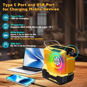 Aucun Haut-parleur Bluetooth avec port de sortie USB Type-C, batterie Eddie ion, lecteur radio, Makita,