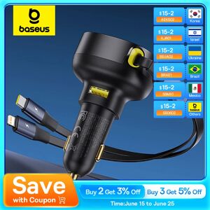 BASEUS Bas192.- Chargeur de voiture 60W, câble rétractable de type C USB QC PD PPS, charge rapide, pour
