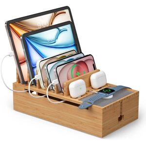 Aucun Station de recharge en bambou pour plusieurs appareils, support de chargeur pour téléphone portable et tablette, organisateur d'appareils électroniques