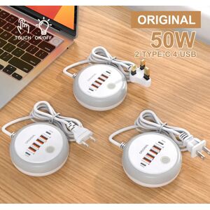 Maerknon Chargeur mural USB PD 50W, 6 Ports, Charge rapide, adaptateur de téléphone pour iPhone Samsung
