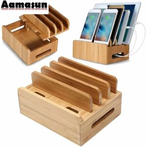 Aucun Support en bambou pour iPhone, support pour câbles de téléphone Samsung, Station de chargement, organisateur de quais pour téléphones intelligents et tablettes, chargeur USB