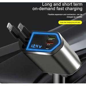 Aucun Chargeur de voiture 120W 4 en 1, adaptateur de charge rapide avec câble rétractable, Ports USB Type C, chargeur de téléphone pour IPhone Samsung Huawei