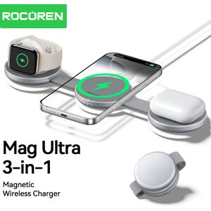 Rocoren-Chargeur magnétique sans fil pliable, station de charge rapide portable, 3 en 1, S6, iPhone 16, 15, 14 Pro Max, iWatch, AirPods