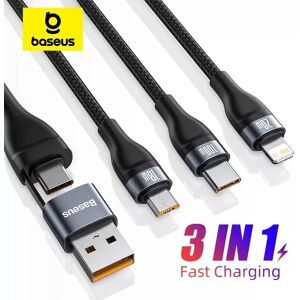 BASEUS Bas192.- Câble USB Type-C, 3 en 2, 100W, Chargeur pour iPhone 15, 14, 13, 12, Pro Max 11, Samsung, Xiaomi, Mi, Macbook