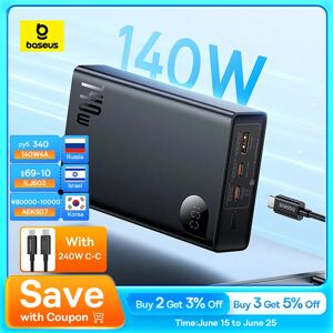 BASEUS Bas192.- Chargeur de batterie portable à charge rapide, 3 ports de sortie, 140W, 24000mAh, iPhone 16