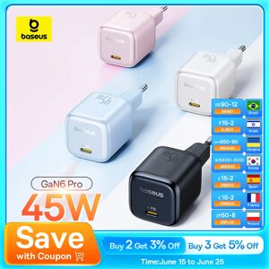 Chargeur Baseus 45W PD pour iPhone 16 15 Pro Max Samsung Galaxy chargeur rapide GaN chargeur USB C