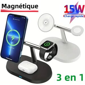 Aucun Support de chargeur magnétique sans fil pour iPhone, iPhone 15, 14, 13, 12 Pro Max, Apple Watch 9, 8, 7, Airpods Pro, 3 en 1, chargement rapide du téléphone