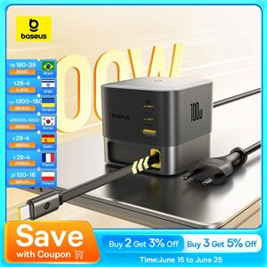 Baseus - Chargeur de bureau rétractable rapide USB C, 100W, pour tablette, ordinateur portable,