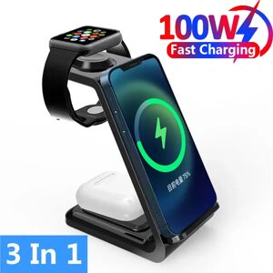 VIKEFON Chargeur sans fil 100W 3 en 1, station de charge rapide à Induction pour Apple Watch 8 7 AirPods