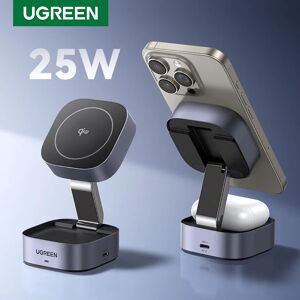 UGREEN Qi2 15W support de chargeur sans fil magnétique 2-en-1 support de charge pour iPhone 16 17 Pro Max/AirPods pour chargeur rapide MagSafe