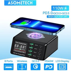 ASOMETECH 110W USB Type C chargeur sans fil Charge Multi Ports chargeur de téléphone rapide PD QC3.0 Charge rapide pour iPhone 14 13 Xiaomi