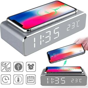 VIKEFON Chargeur sans fil pour iPhone et Samsung, heure, réveil, LED, numérique, écouteurs, chargeurs de téléphone, charge rapide, station S6