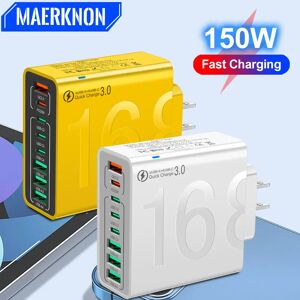 Aucun Chargeur USB PD 150W multi-ports Type C, charge rapide, adaptateur de téléphone pour iPhone 15, Samsung, Xiaomi, prise ue/US, chargeur mural