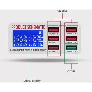 deepartner Chargeur USB 8A QC3.0 avec écran LCD, 6 Ports, pour téléphone portable de bureau, charge rapide intelligente pour téléphones intelligents, tablette PC