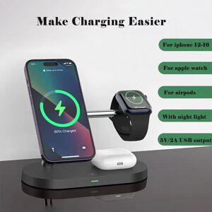 TIMESS Chargeurs magnétiques sans fil 3 en 1, Station de charge rapide pour iPhone 12 13 14 15 16 pour Apple Watch 10 9 8 7 6 5 Airpods Pro