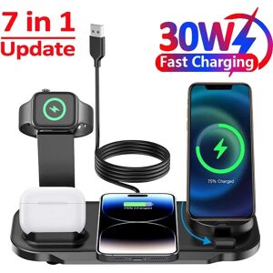 VIKEFON Support de chargeur sans fil rotatif 7 en 1 30W, pour iPhone Samsung Xiaomi Apple Watch 8 7 6 Airpods Pro, Station de charge rapide