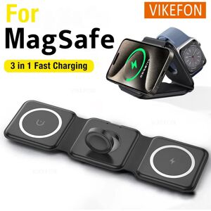 VIKEFON Support de chargeur magnétique sans fil 3 en 1, pour MagSafe iPhone 16 15 14 13 12 Pro Max Apple Watch 10 9 8 7 AirPods, charge rapide