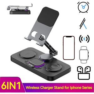 TONGDAYTECH Chargeur sans fil horloge numérique 6 en 1, pour Apple Watch Airpods, veilleuse, support pliable, pour Ipad Iphone 16 15 14 13 12 11
