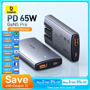 Baseus Chargeur rapide GaN, 65W, 4.0, Type C PD, USB, Portable, Voyage, Ordinateur portable, iPhone