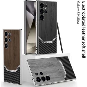 dolob Housse de téléphone de luxe en cuir PU, motif de Texture de bois, cadre galvanisé, pour Samsung